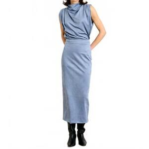 NEW LINE AND DOT alix suede midi skirt in blue